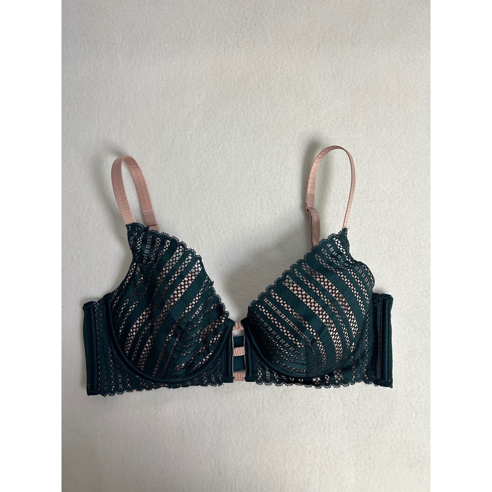 Lace Romantic Victoria's Secret Womens 36C Teal Blush Lined Plunge Underwire Bra
